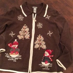 Brown snowman Christmas cardigan, petite M